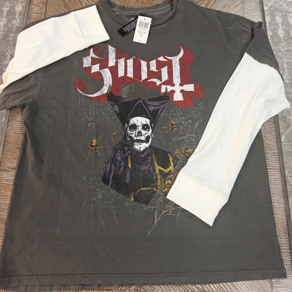 Ghost Band Papa Emeritus Spider 2-Fer Long Sleeve T-Shirt Charcoal Grey Medium